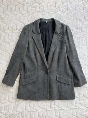 IRO Jane Gray Herringbone Tweed Single-Breasted Blazer Jacket Sz 2